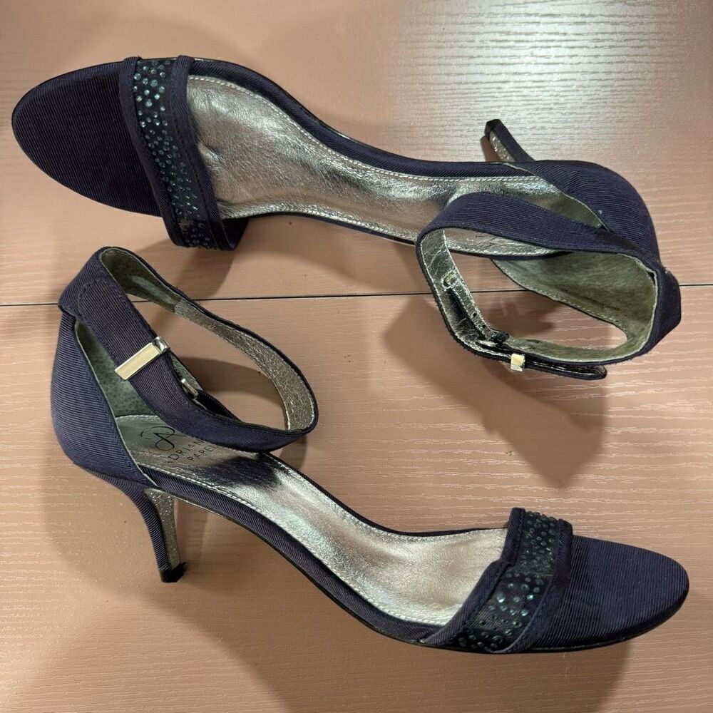ADRIANNA PAPELL 9 AVRIL CRYSTAL FAILLE EVENING HEELED BLUE SANDAL